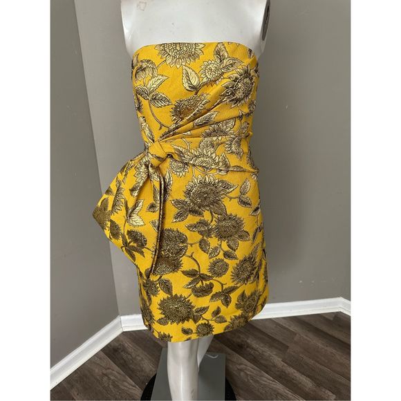 Lela Rose Sunflower Metallic Jacquard Minidress Size 8 $1690 - Picture 7 of 12